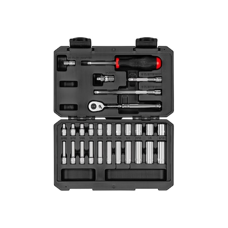 Tekton 1/4 Inch Drive 6-Point Socket and Ratchet Set, 28-Piece (5/32-9/16 in.) SKT05102